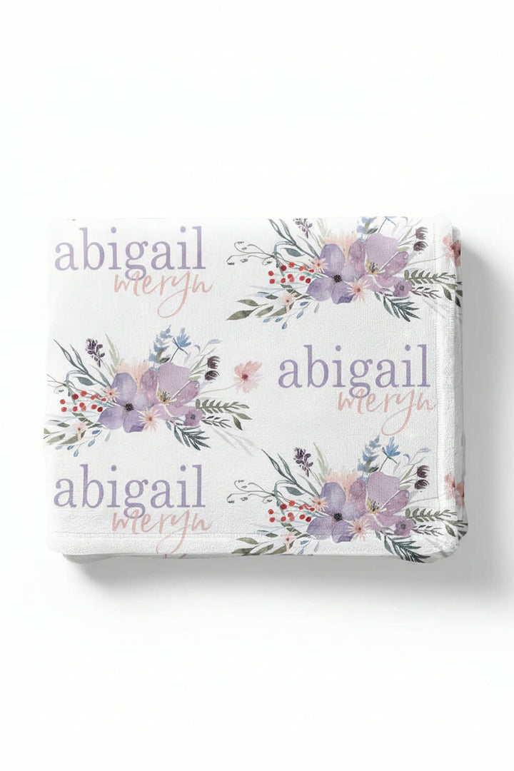 dusty purple floral personalized toddler blanket 