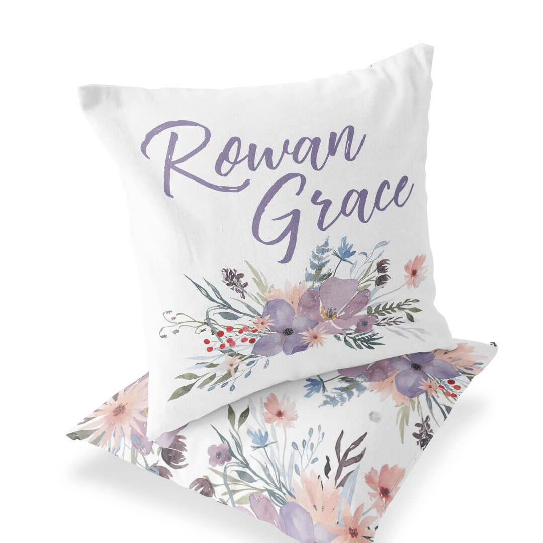 Rowan's Dusty Purple Floral Personalized Accent Pillow