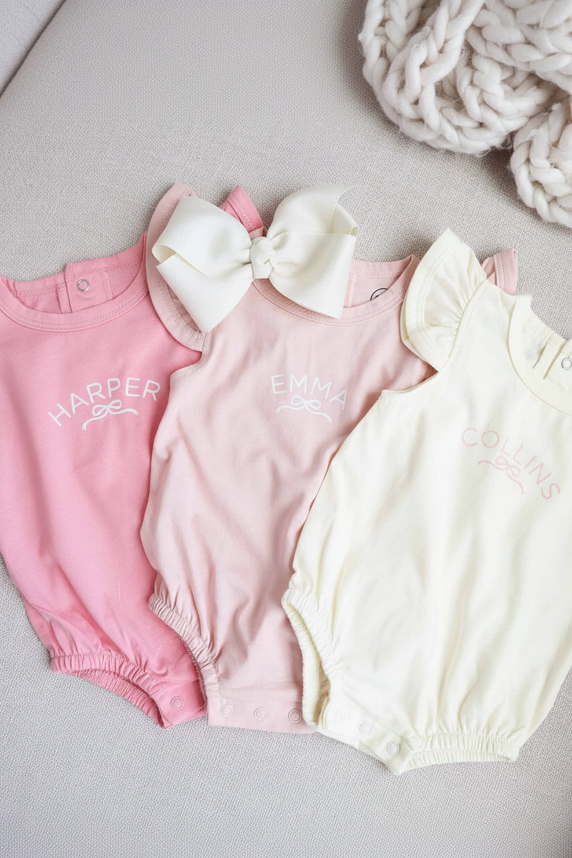 Personalized Ruffle Sleeve Bubble Romper | Pretty in Pink