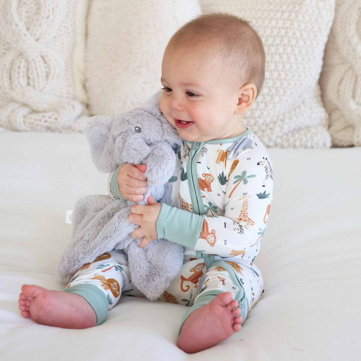 zip romper pajama safari themed 