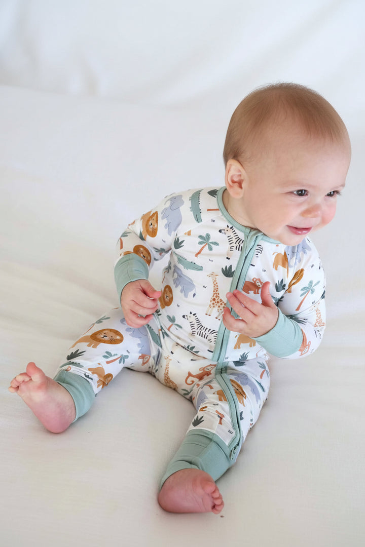 bamboo viscose safari animal zip romper pajama 