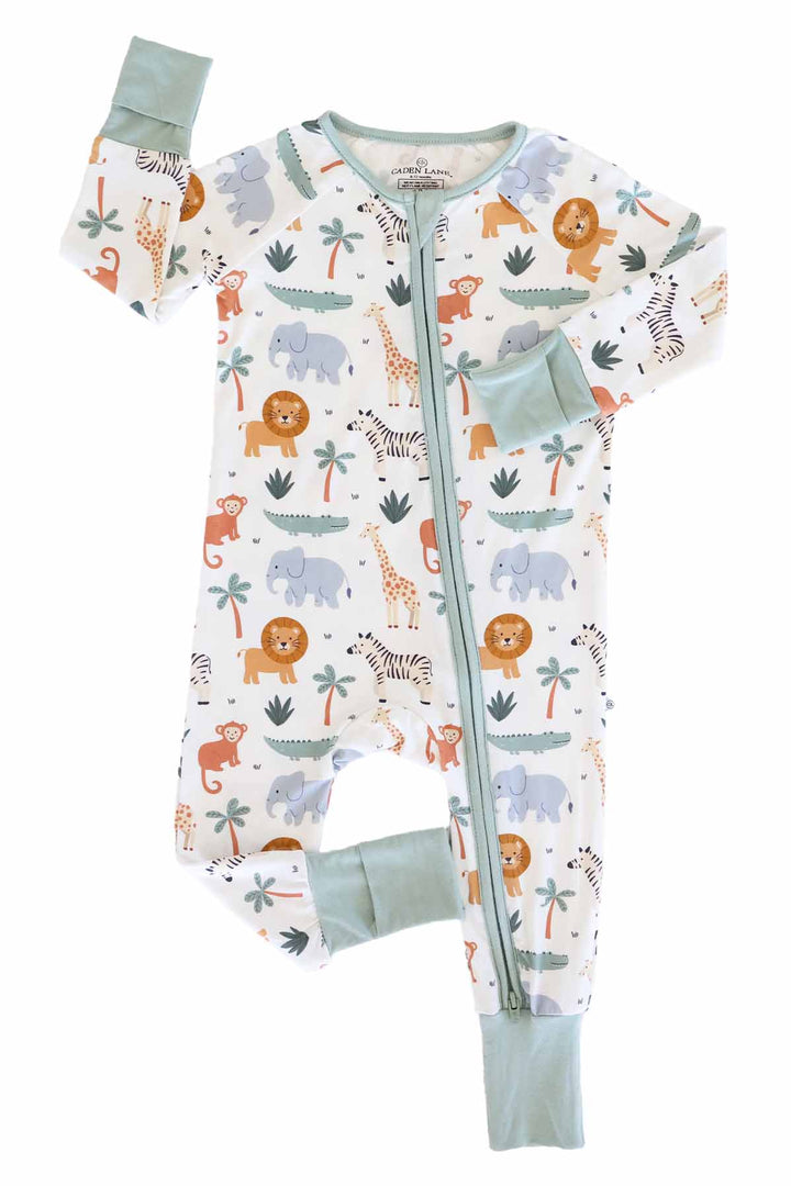 safari animal bamboo viscose convertible zip romper pajama for babies and toddlers 
