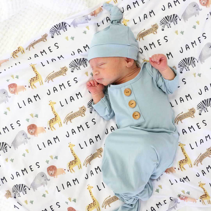 safari party personalized baby name swaddle blanket