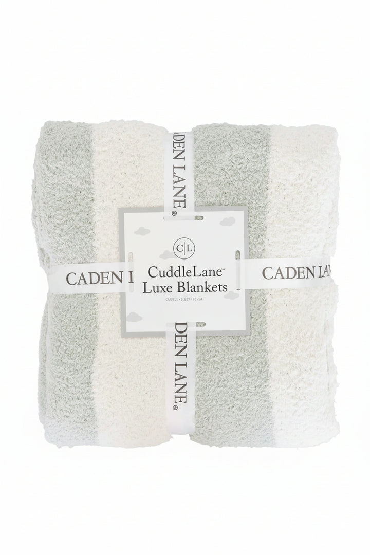 sage and off white stripe microfiber cuddlelane blanket for babies, toddlers, kids and adults 