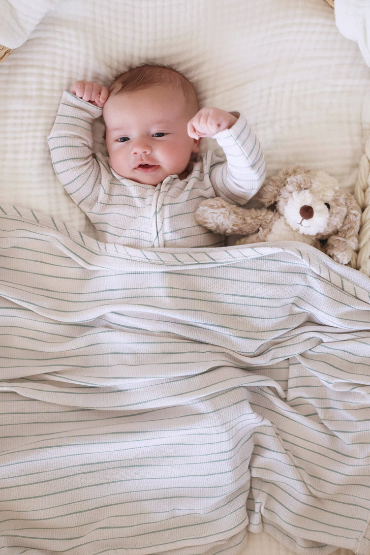 sage's stripes bamboo waffle swaddle