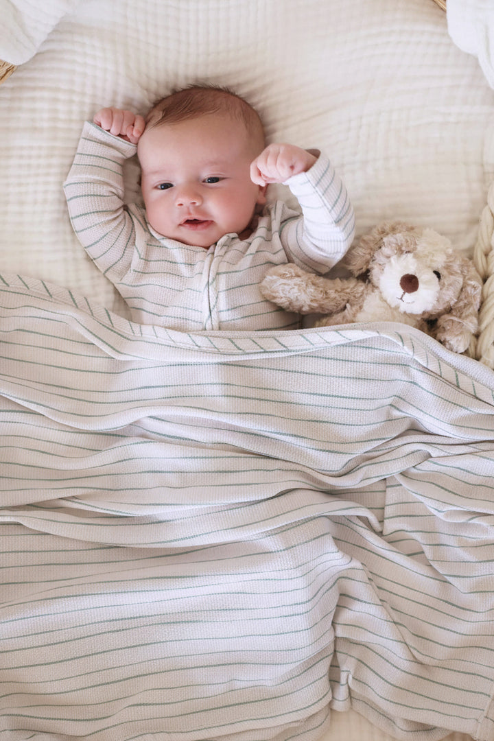 sage's stripes bamboo waffle swaddle