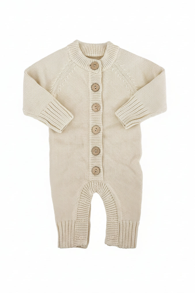 sand long sleeve knit romper for babies