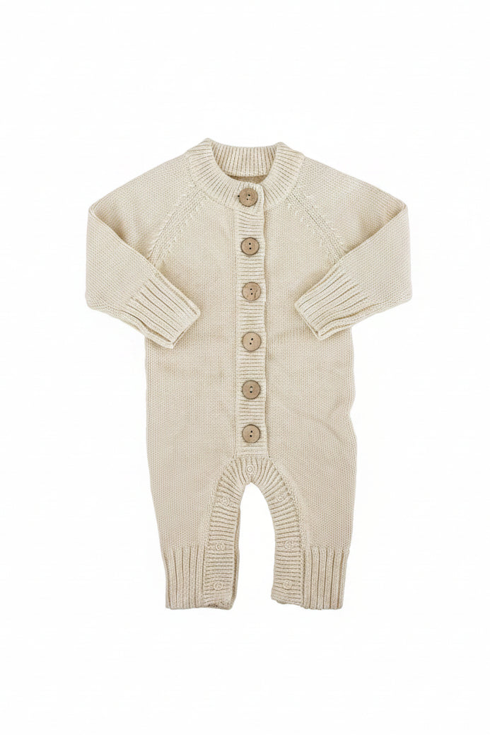 long sleeve knit sweater button romper sand