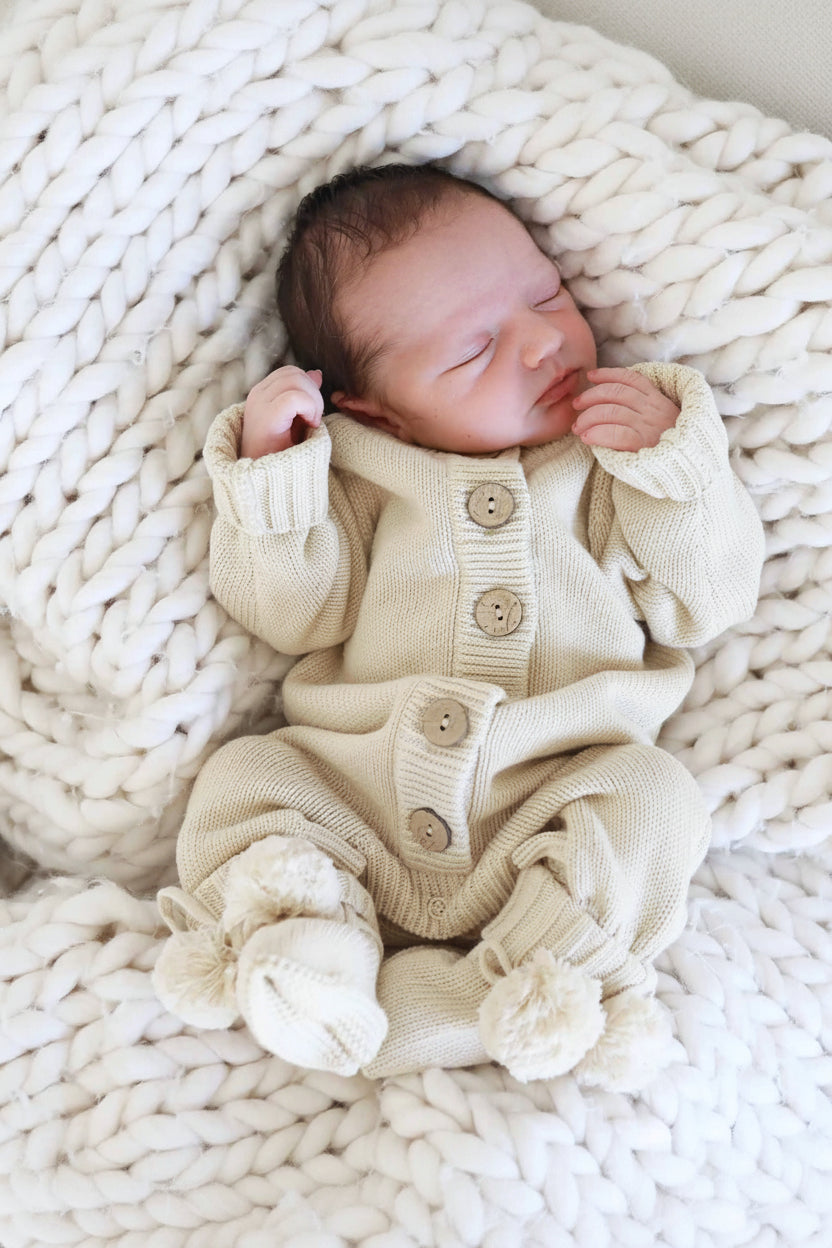 sand long sleeve knit sweater romper with buttons newborn outfits