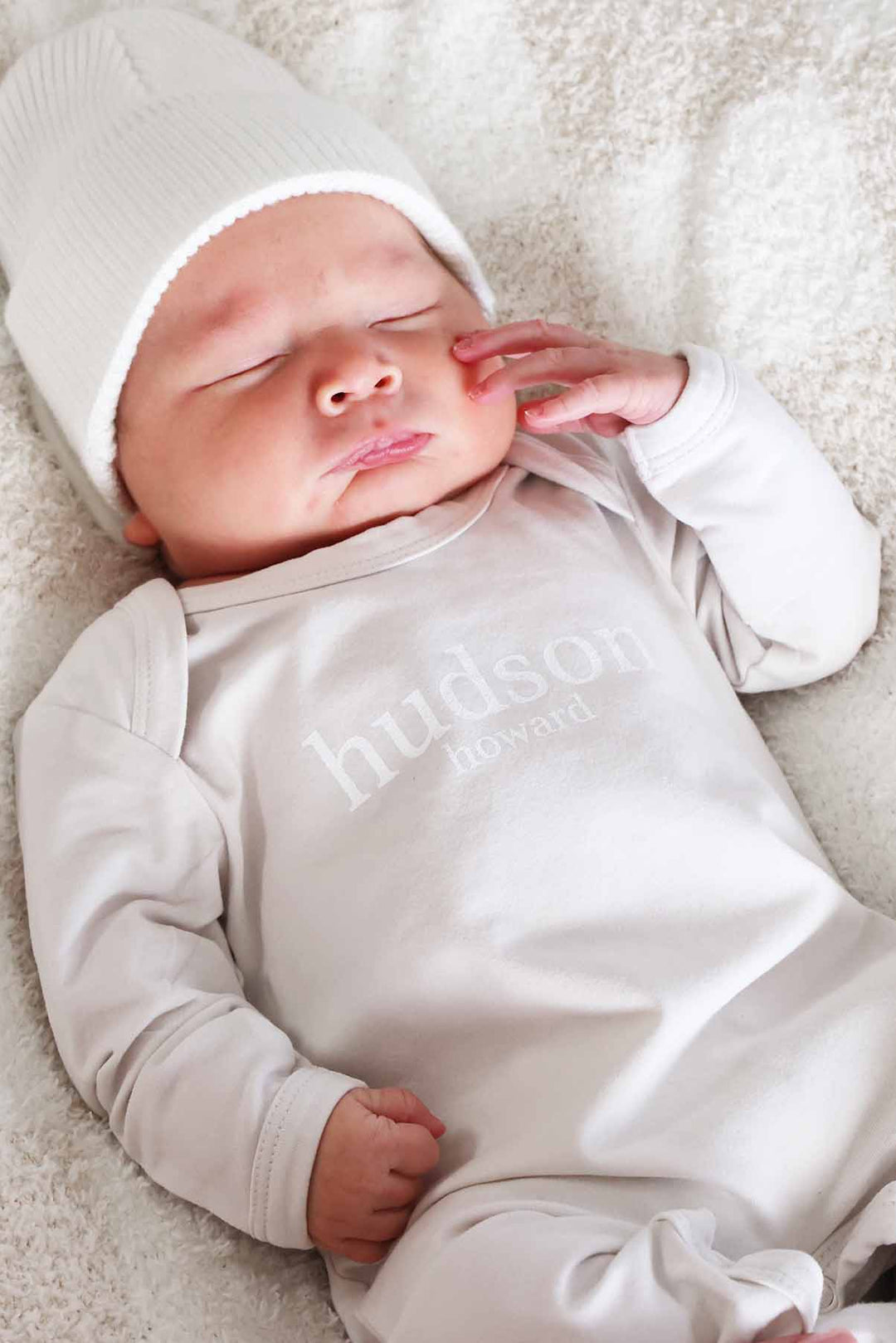 gender neutral newborn outfit full length snap romper personalized
