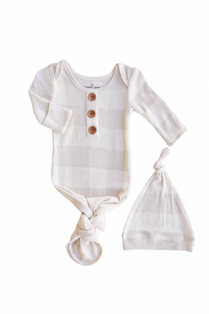 bamboo baby knot gown neutral check 