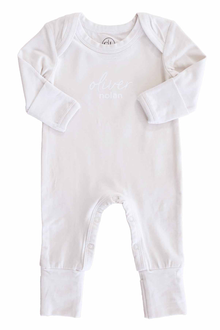 Personalized Full Length Snap Romper | Light Sand