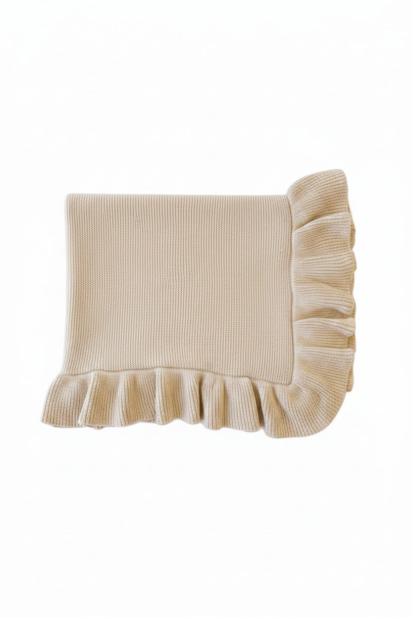Knit Blanket With Ruffle | Sand