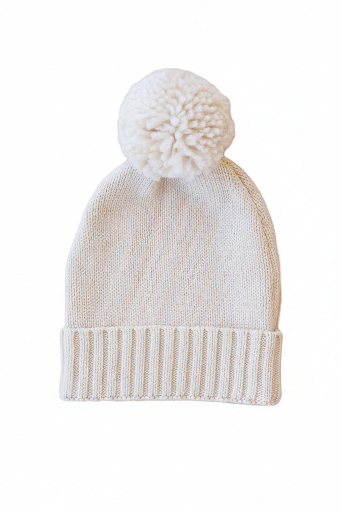 Knit Baby Pom Pom Beanie | Sand