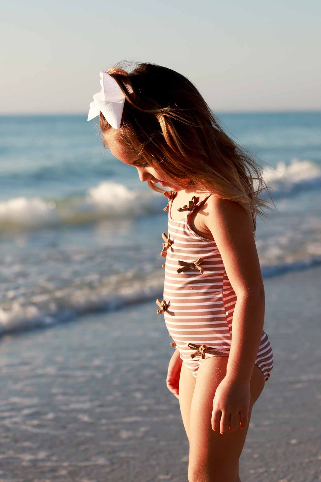 sandy stripes bow one piece for girls 