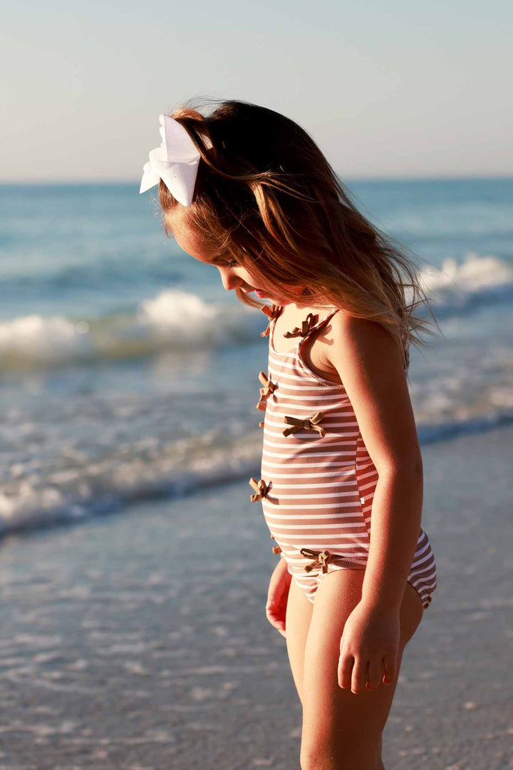 sandy stripes bow one piece for girls 