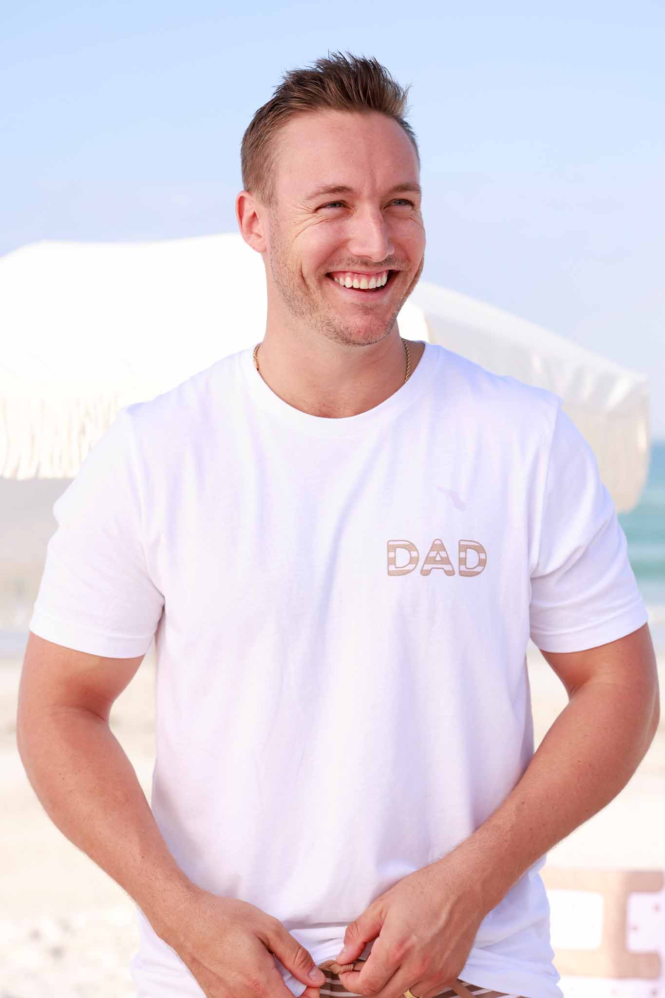 Sandy Stripes Dad Graphic Tee | White