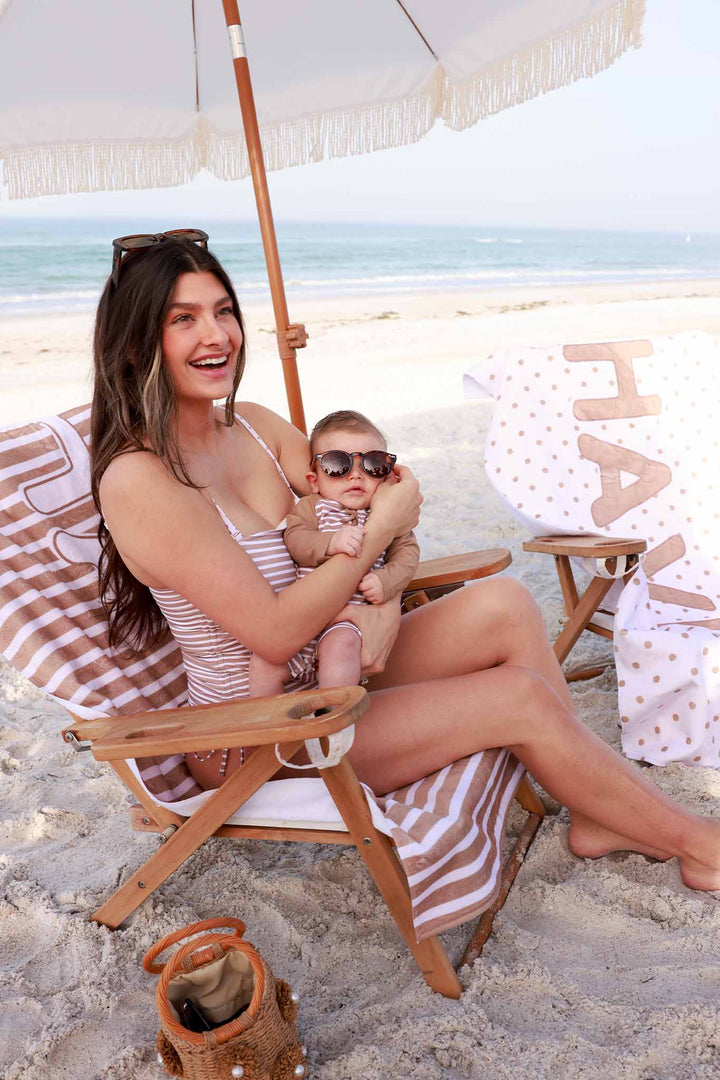 neutral stripe personalized beach towel for kids gender neutral