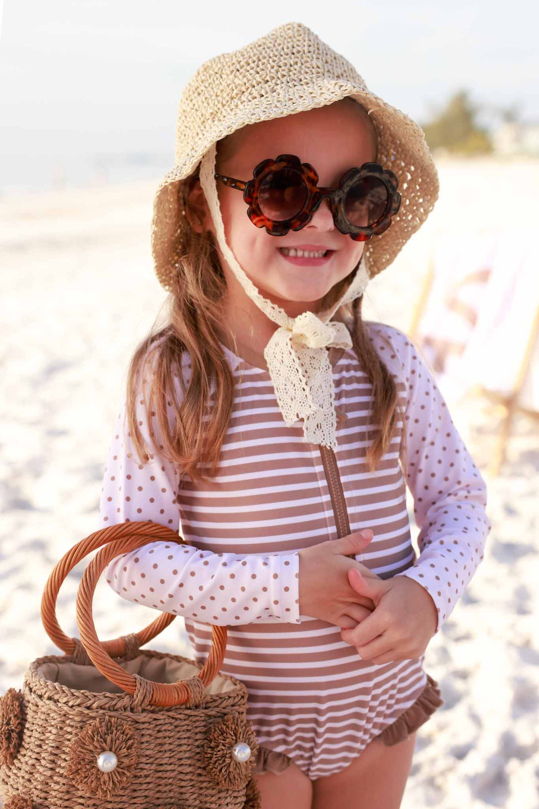 sandy stripes one piece rash guard for girls 