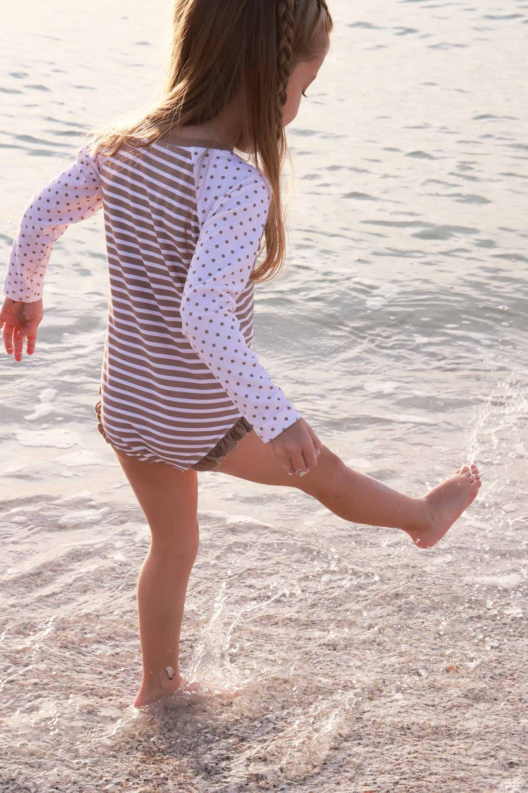 sandy stripes long sleeve rash guard swim romper for girls 