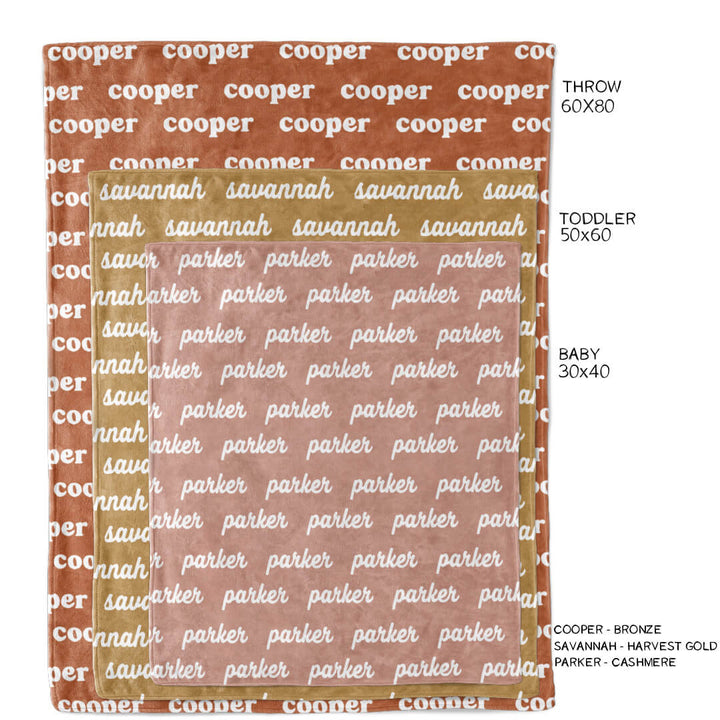 personalized color blanket size chart