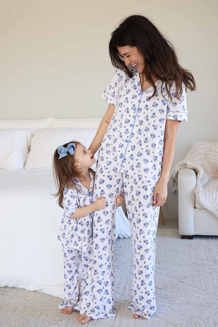 blue rose matching flare lounge sets for mom and daughter 