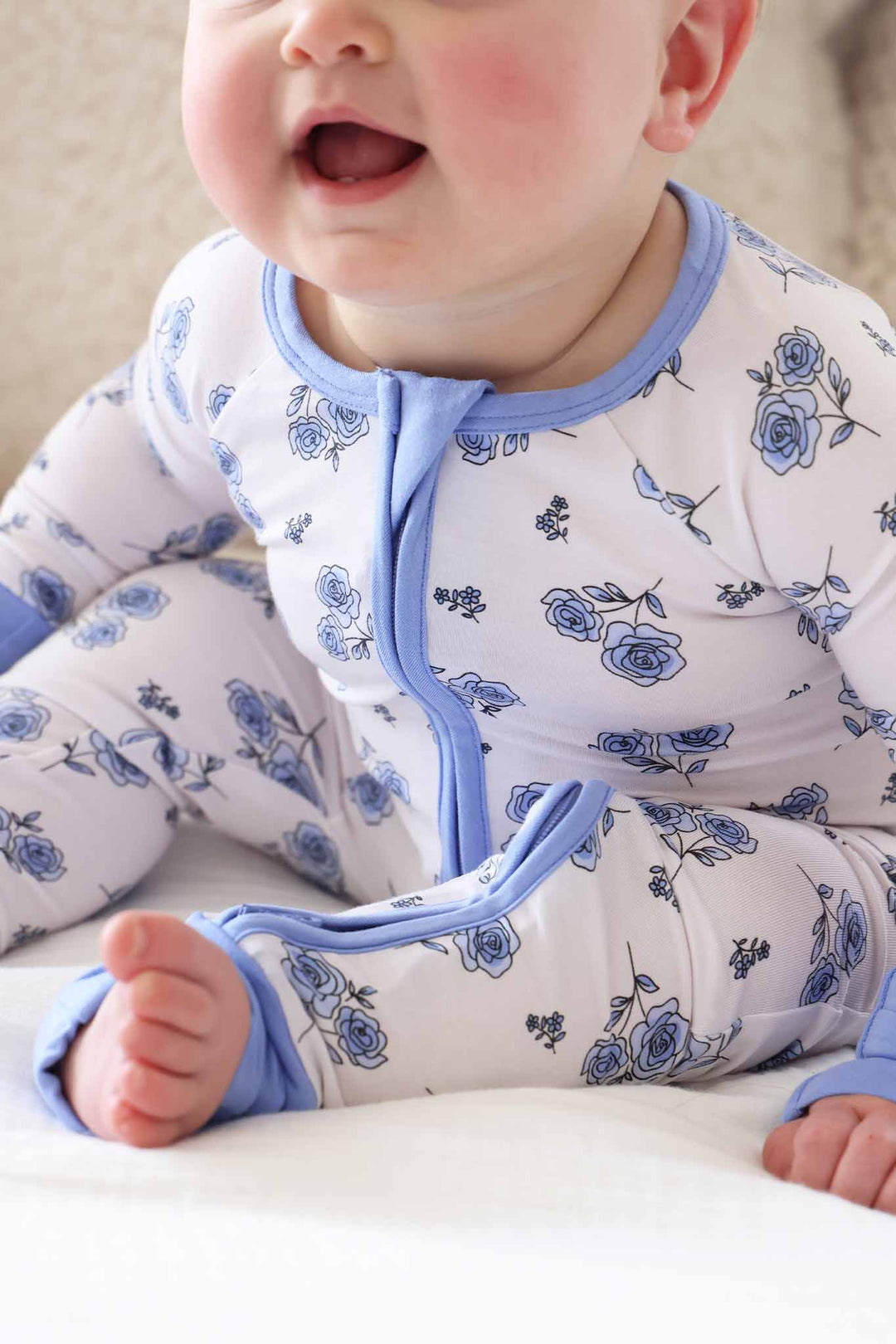 closeup of sapphire garden convertible zip romper pajama 