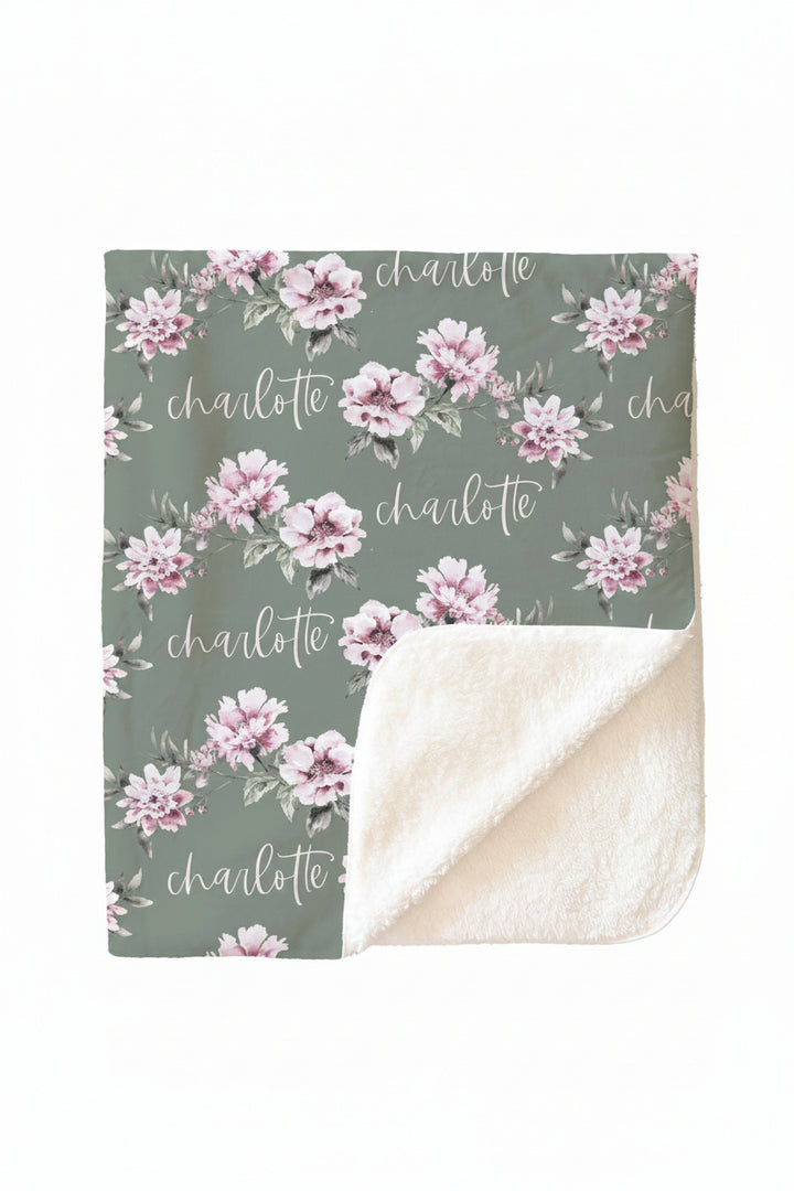 Saylor's Sage & Blush Floral Personalized Toddler Blanket