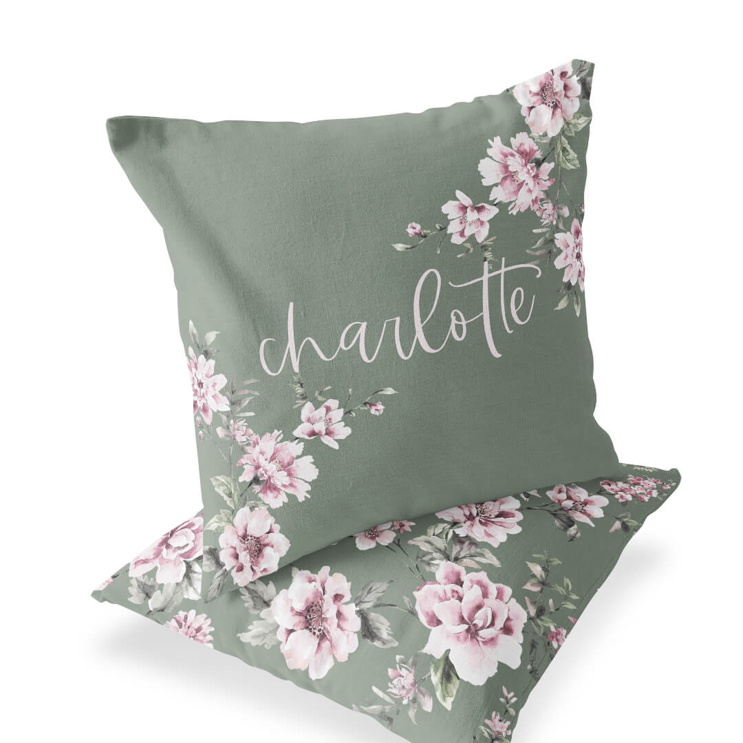 Saylor's Sage & Blush Floral Personalized Accent Pillow