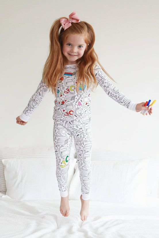 color me pajama two piece set back to school