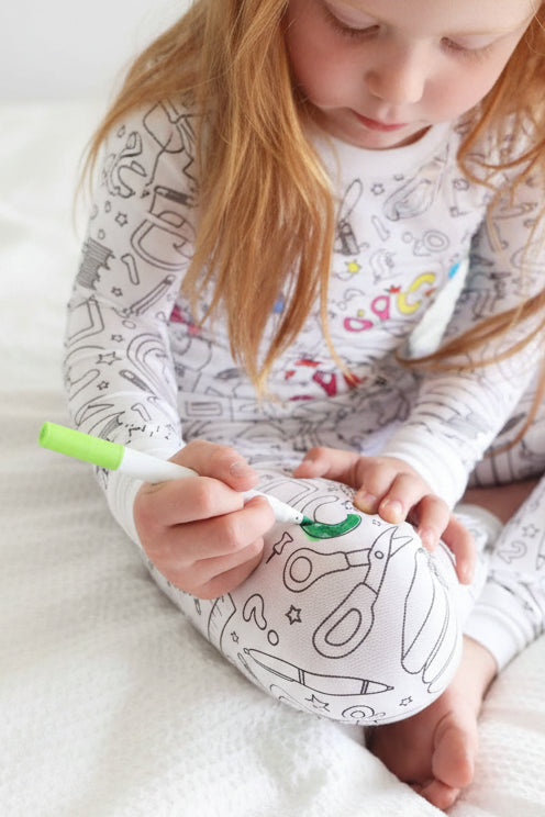school themed colorable pajamas for kids 