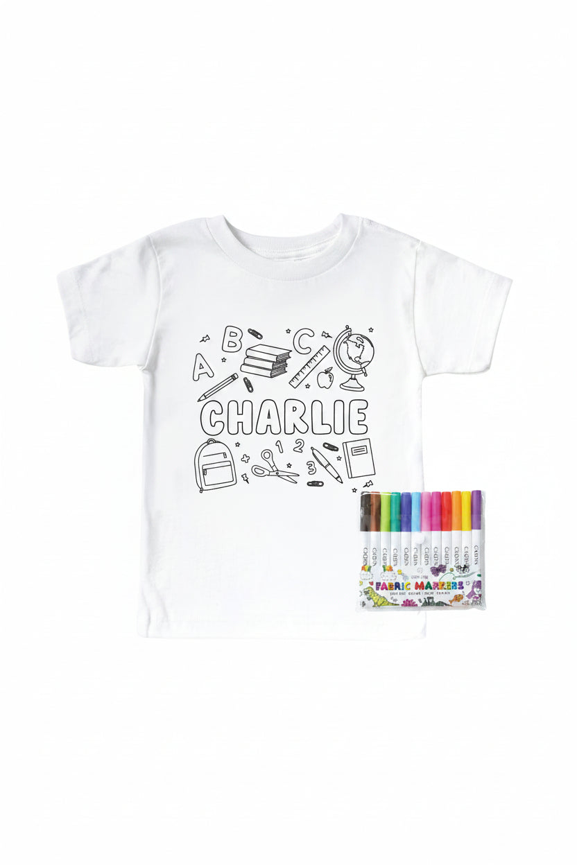 School Days Colorable Personalized Kids Graphic Tee | White