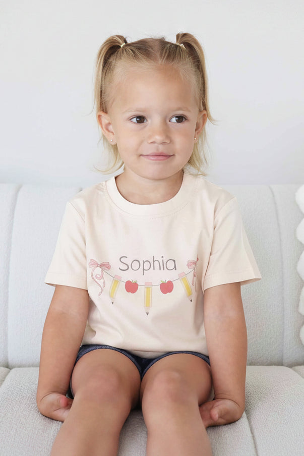 girls back to school shirt natural personalized with name 