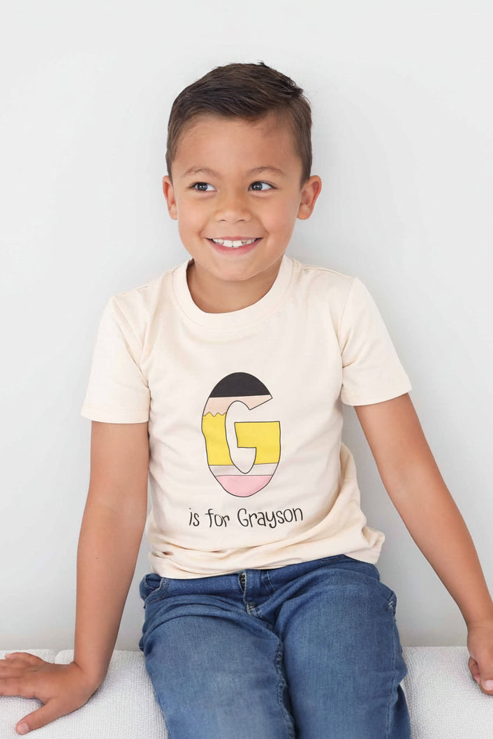 personalized pencil letter graphic tee