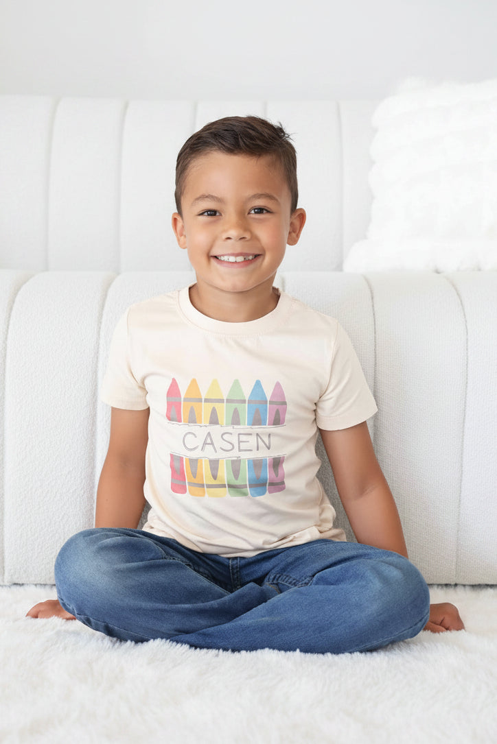 personalized crayon kids graphic tee