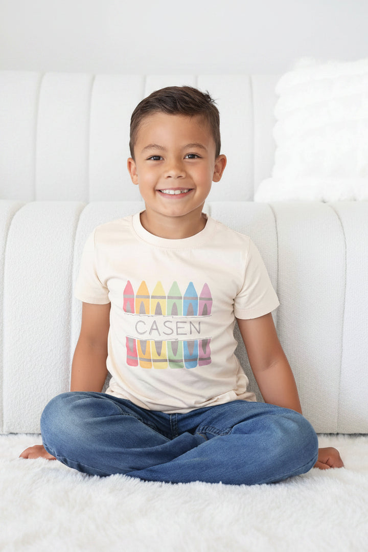 personalized crayon kids graphic tee