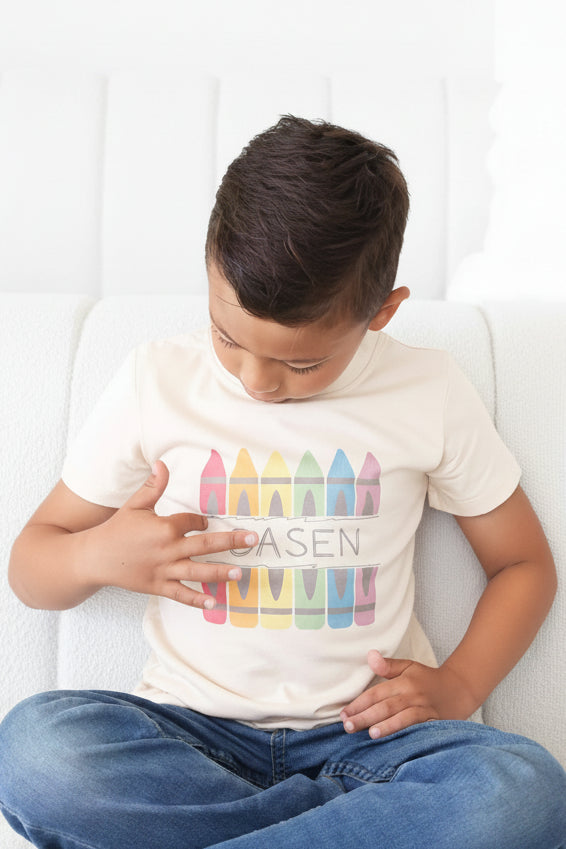 name and crayon personalized graphic tee for kids