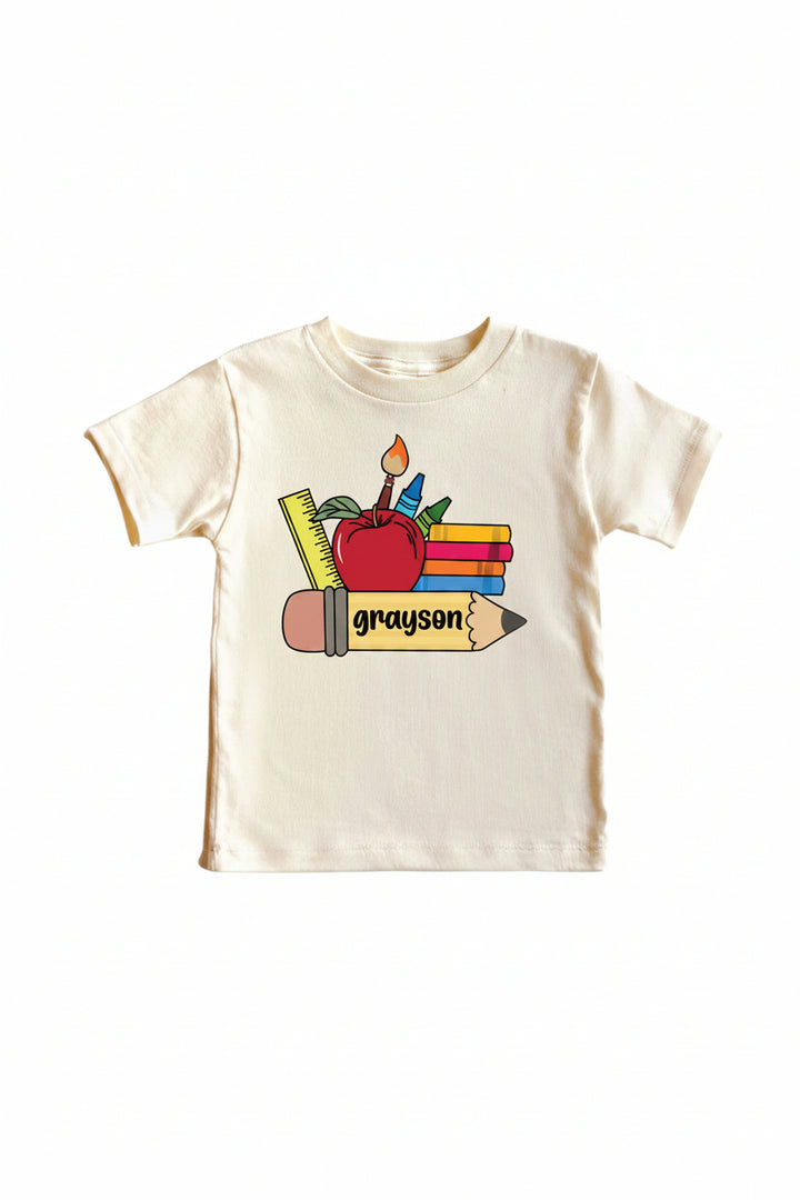 school supplies personalized graphic tee for kids 