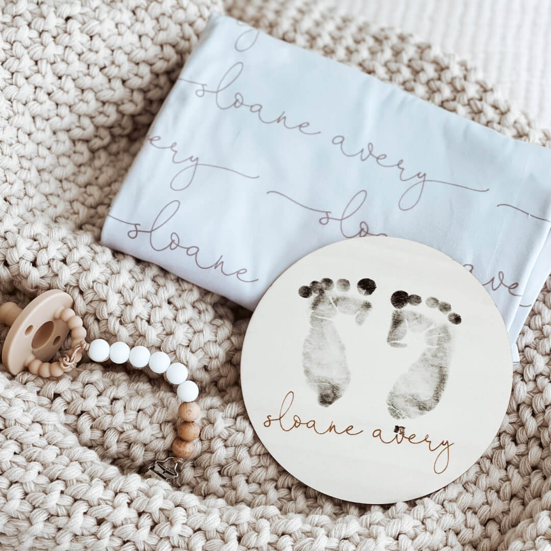 footprint baby name wood announcement personalized 