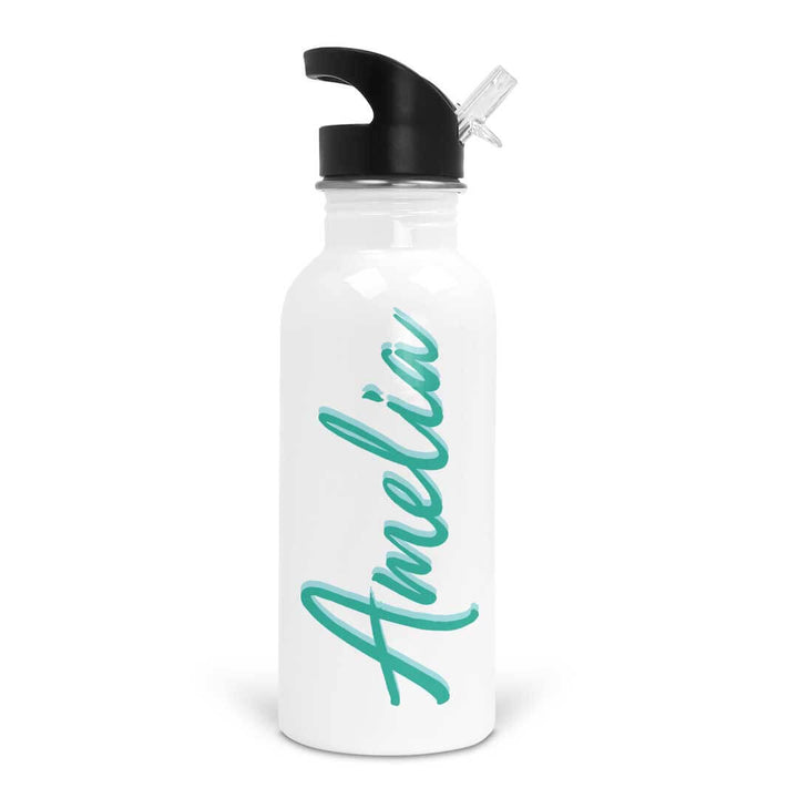 blue script personalized kids water bottle