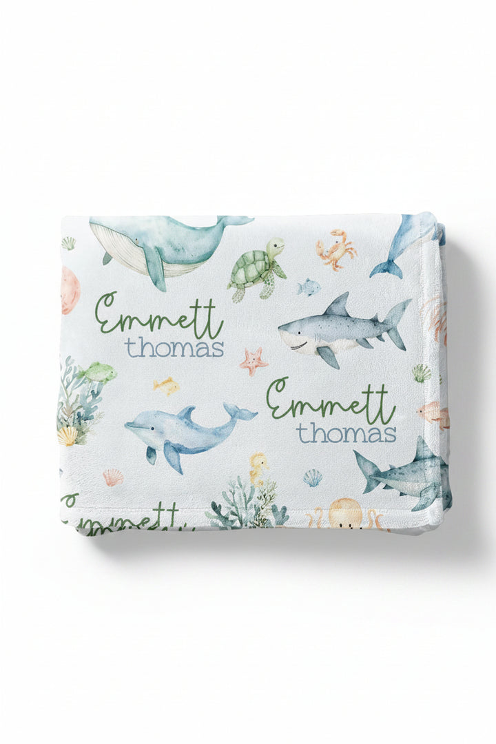 sea life personalized blanket for kids