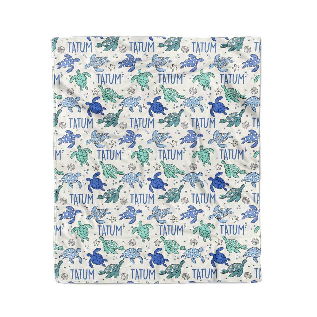 sea turtle kids blanket personalized with name 