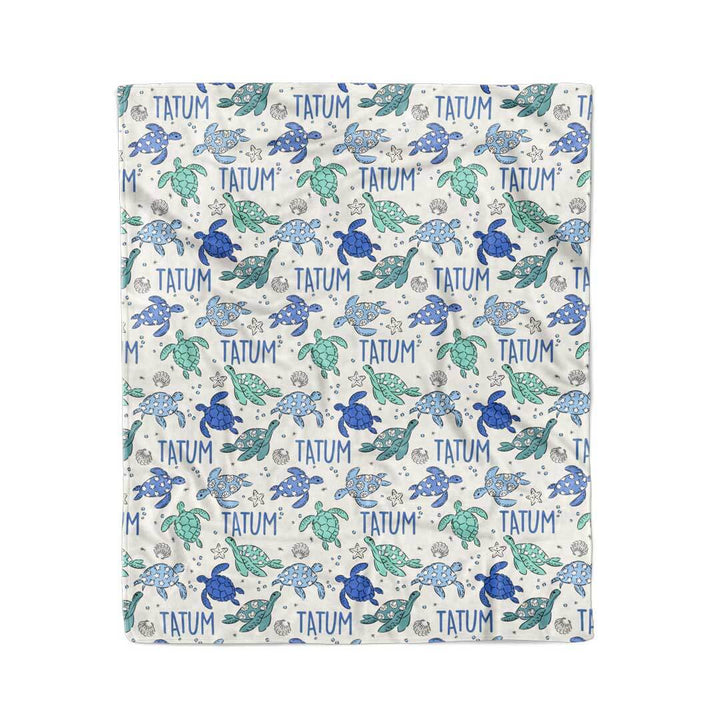 sea turtle kids blanket personalized with name 