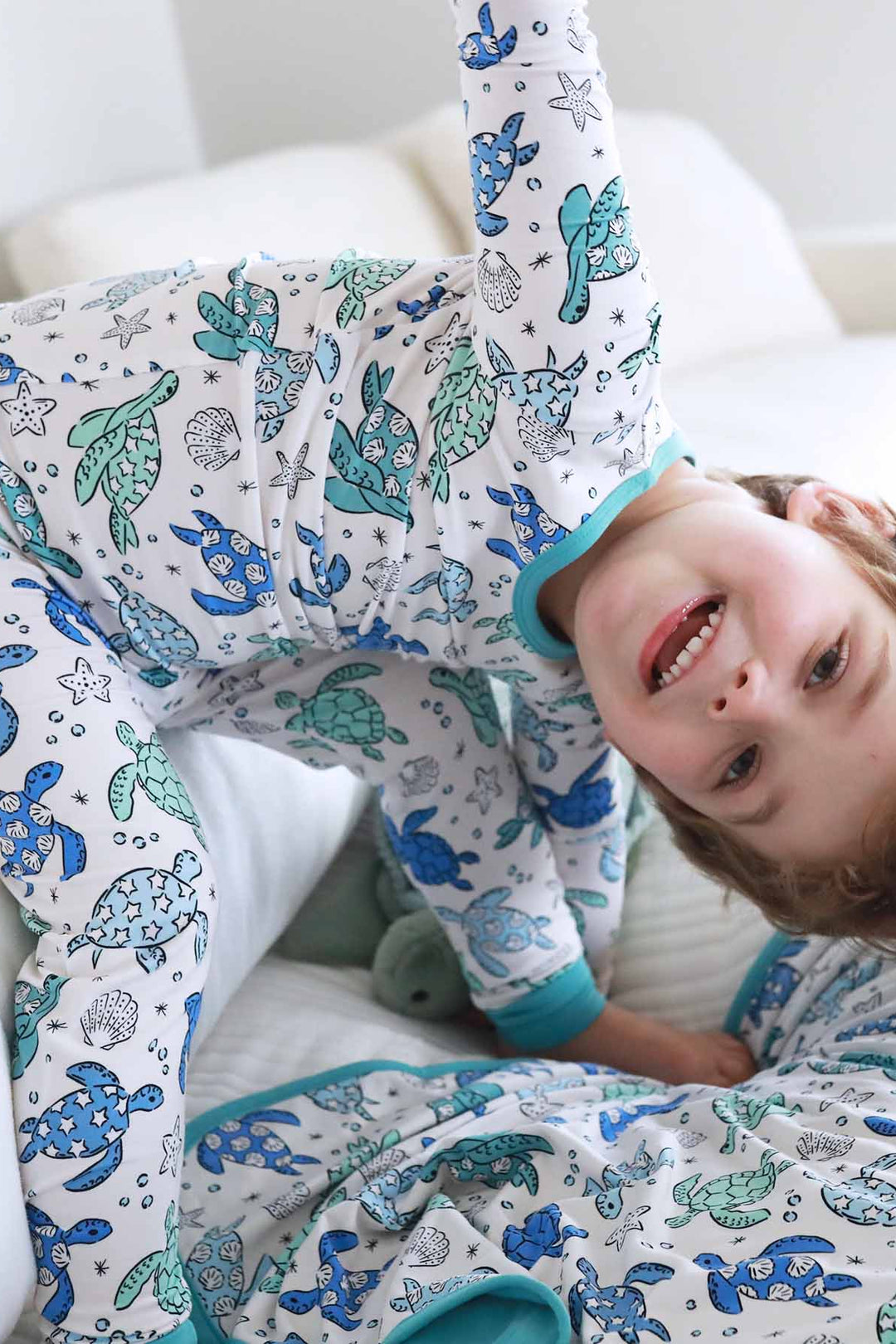 sea turtle and shell two piece pajama set for kids 