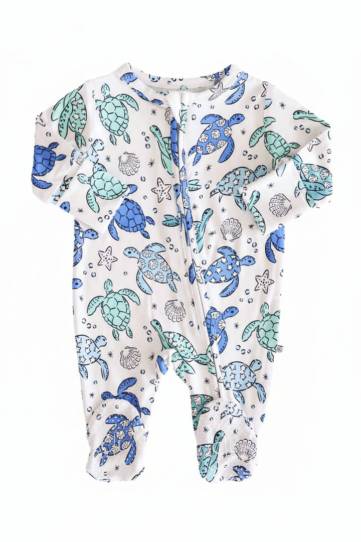 baby zipper footie sea turtle splash