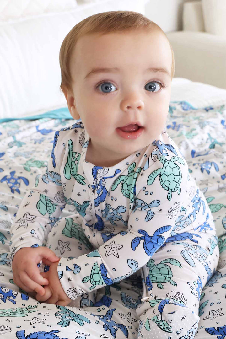 sea turtle splash bamboo baby zipper footie