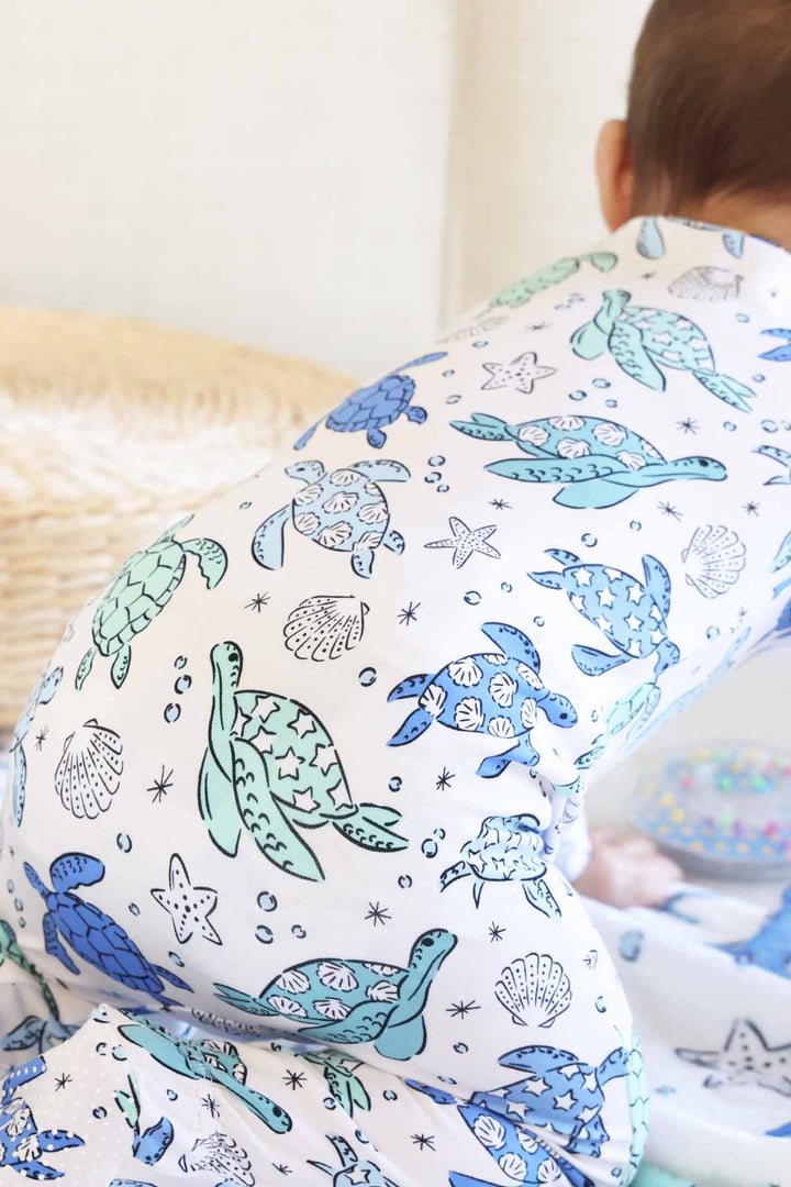 baby zipper footie with sea turtles