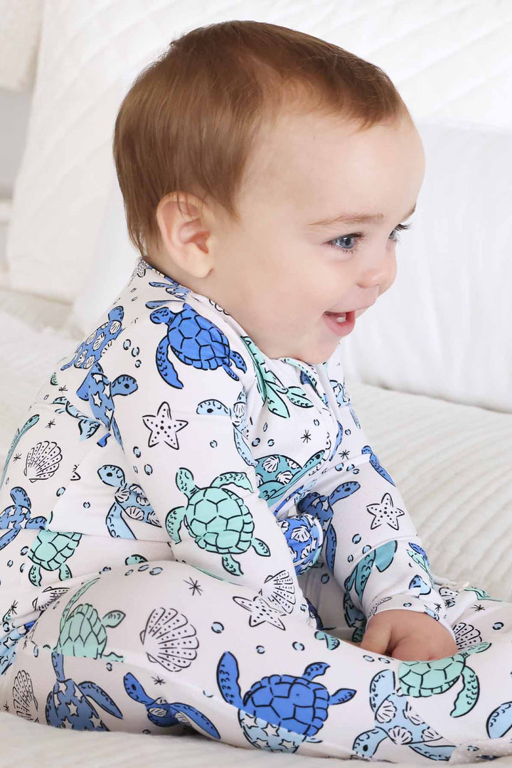 sea turtle splash zipper footie for babies 