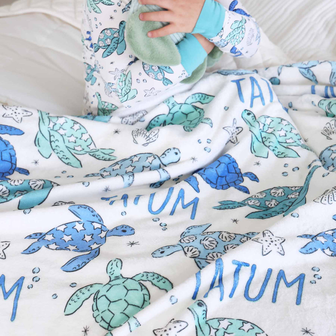 Sea Turtle Splash Personalized Kids Blanket