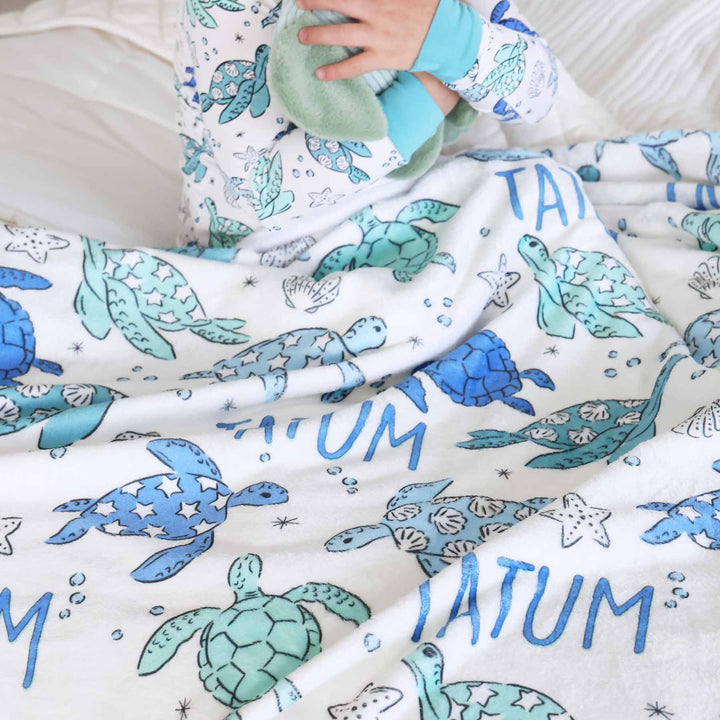 Sea Turtle Splash Personalized Kids Blanket